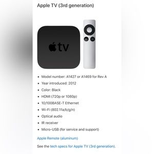 Apple TV (3rd Generation) model number A1469